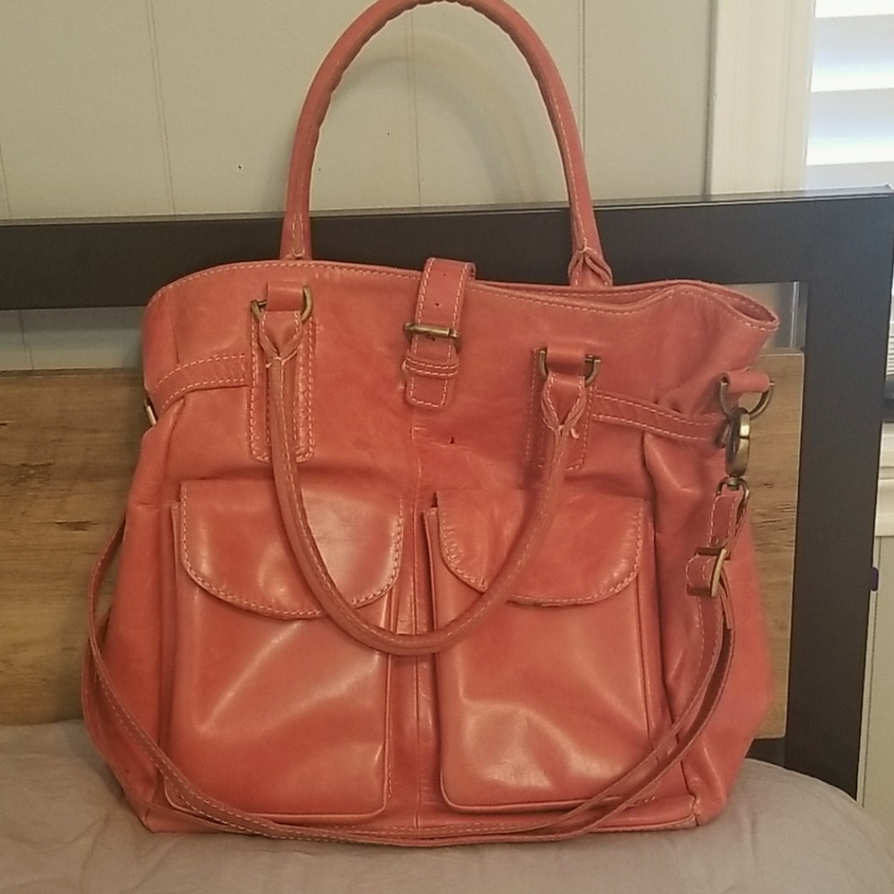 Rustic Red Leather Satchel Purse